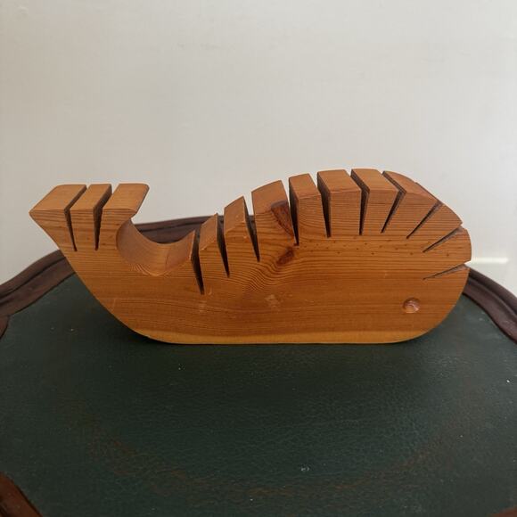 MCM Wooden Whale Letter Napkin Holder Solid Wood Handmade Carved in England VTG - Picture 8 of 14